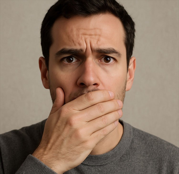 man covering his mouth with his hand Halitosis
