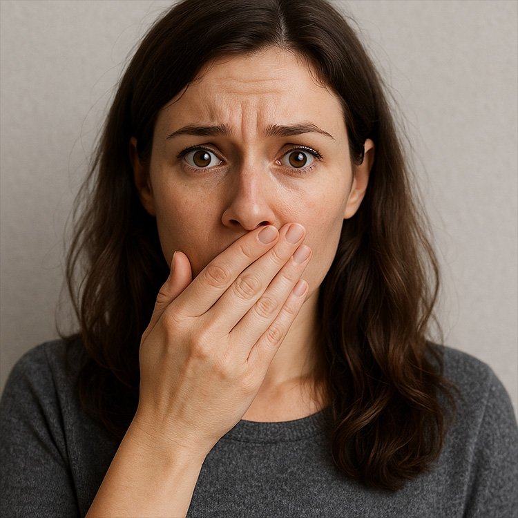 Woman covering her mouth with her hand Halitosis